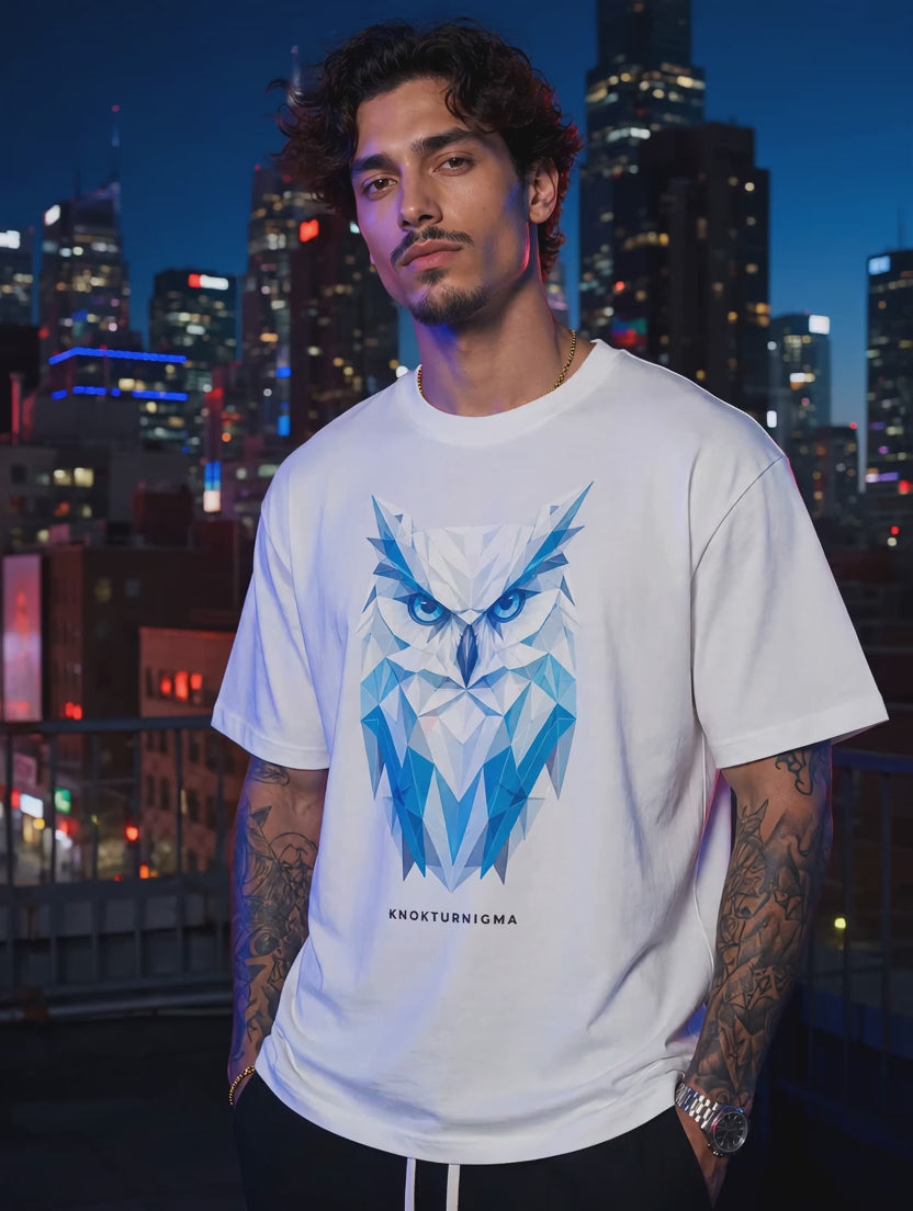 Knokturnigma Tee — Snow Owl Node (White Edition)