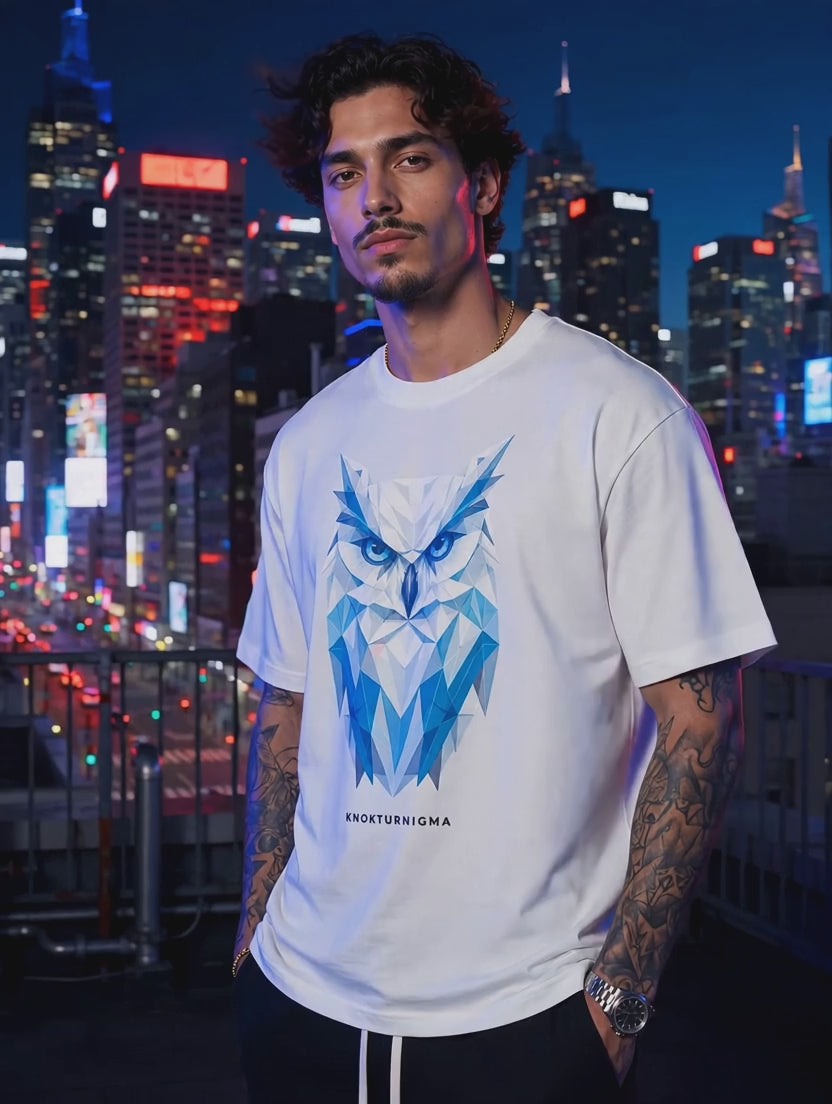 Knokturnigma Tee — Snow Owl Node (White Edition)